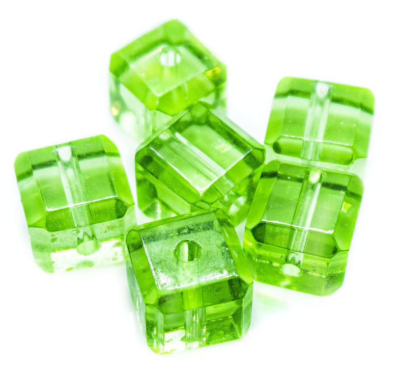 Load image into Gallery viewer, Crystal Glass Cube With Slightly Rounded Corners 10mm Green - Affordable Jewellery Supplies