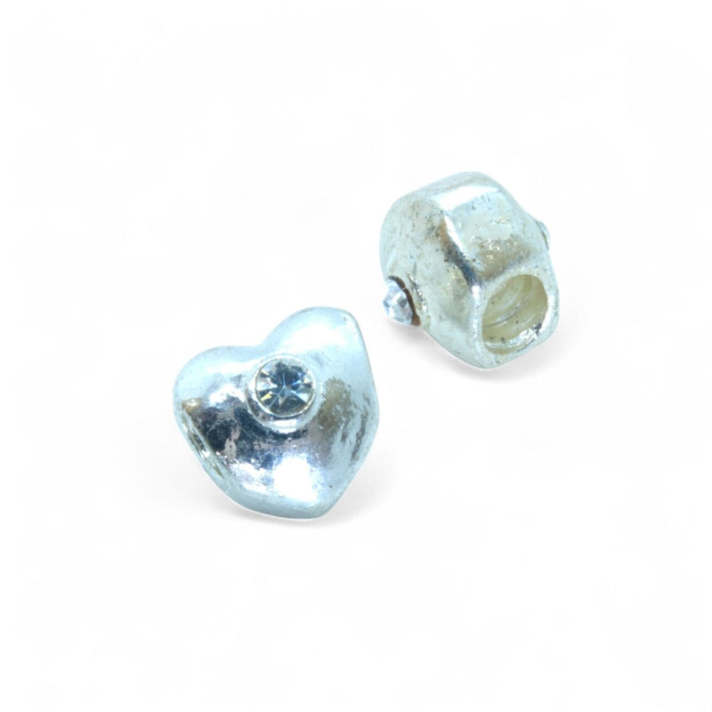 Load image into Gallery viewer, European Heart Bead with Rhinestones 10mm x 10mm Silver - Affordable Jewellery Supplies
