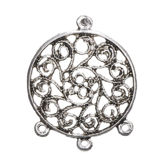 Tibetan Style Alloy Round Filigree Chandelier Connector 36.5mm x 28.8mm x 2.8mm Antique Silver - Affordable Jewellery Supplies
