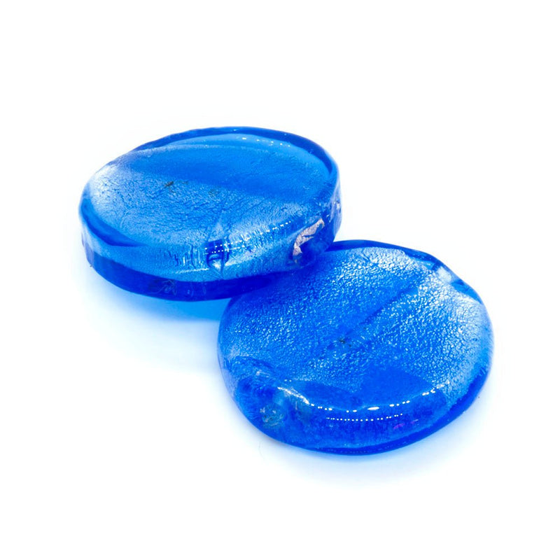 Load image into Gallery viewer, Lampworked Glass Silver Foil Lined Coin 26mm Blue - Affordable Jewellery Supplies