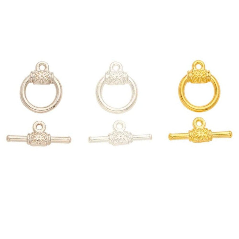 Load image into Gallery viewer, Alloy Toggle Clasp with Flower Detail 18mm x 14.5mm Gold - Affordable Jewellery Supplies