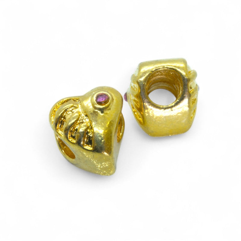 Load image into Gallery viewer, European Heart Bead with pink rhinestone. 10mm x 9mm Gold - Affordable Jewellery Supplies