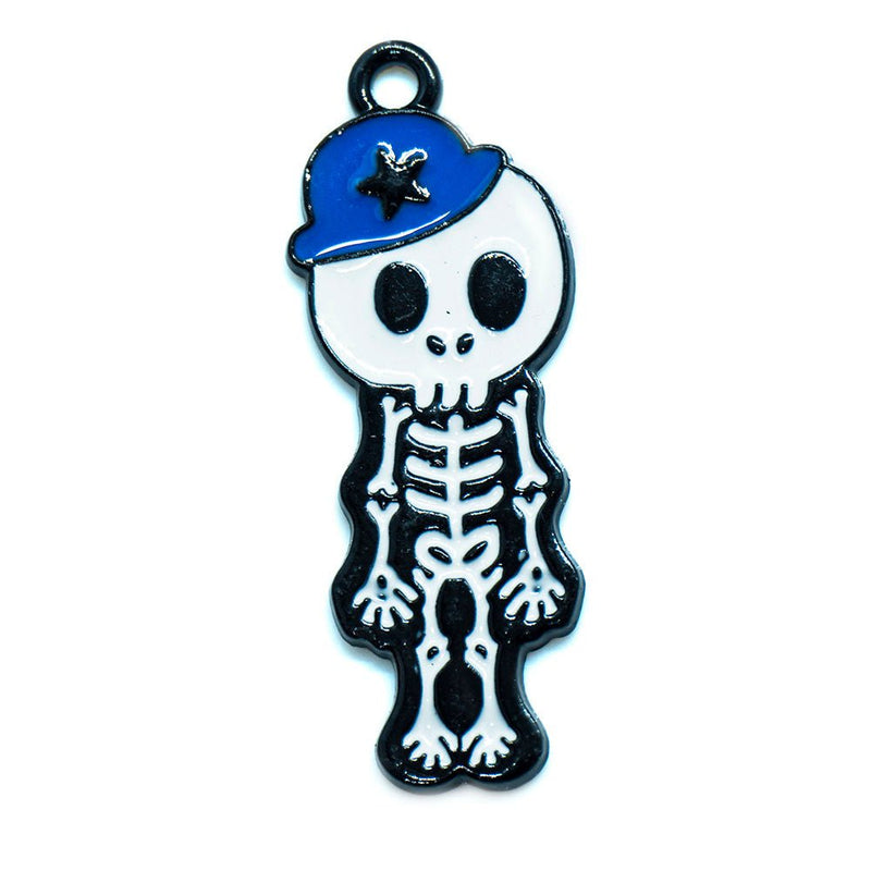 Load image into Gallery viewer, Enamel Skeleton Charm 34mm x 11mm Blue, Black & White - Affordable Jewellery Supplies