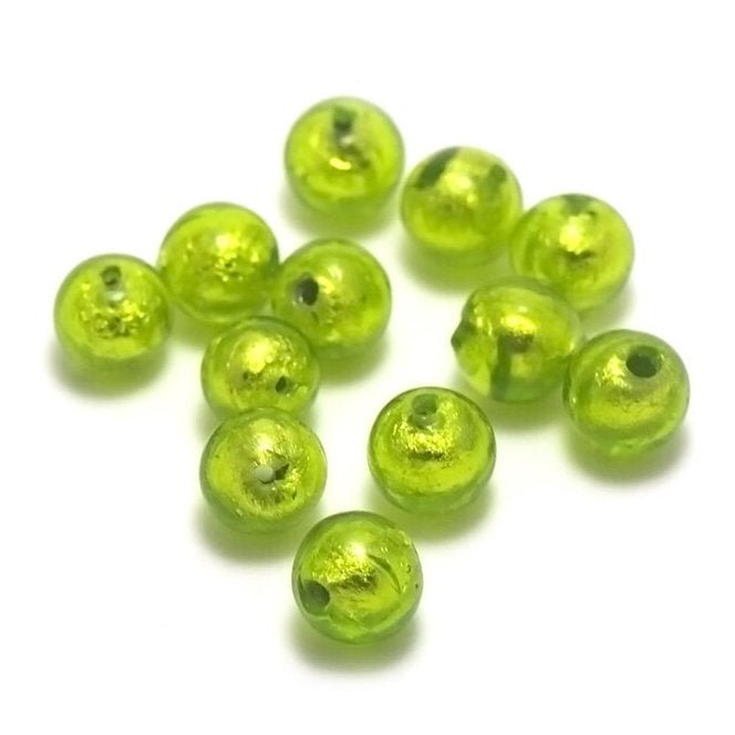 Load image into Gallery viewer, Lampwork Glass Silver Foil Round Beads 10mm Olive - Affordable Jewellery Supplies