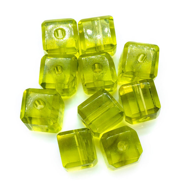 Load image into Gallery viewer, Crystal Glass Cube 6mm Olivine - Affordable Jewellery Supplies