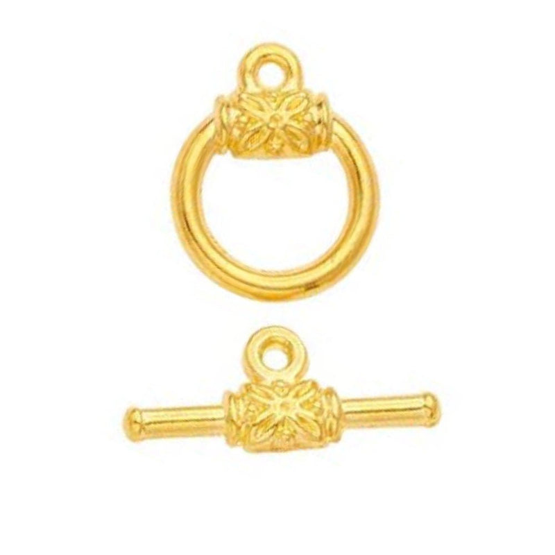 Load image into Gallery viewer, Alloy Toggle Clasp with Flower Detail 18mm x 14.5mm Gold - Affordable Jewellery Supplies