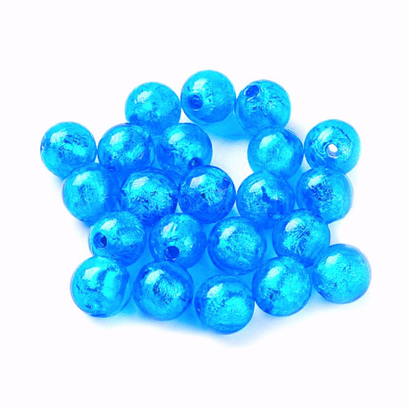 Load image into Gallery viewer, Lampwork Glass Silver Foil Round Beads 10mm Blue - Affordable Jewellery Supplies
