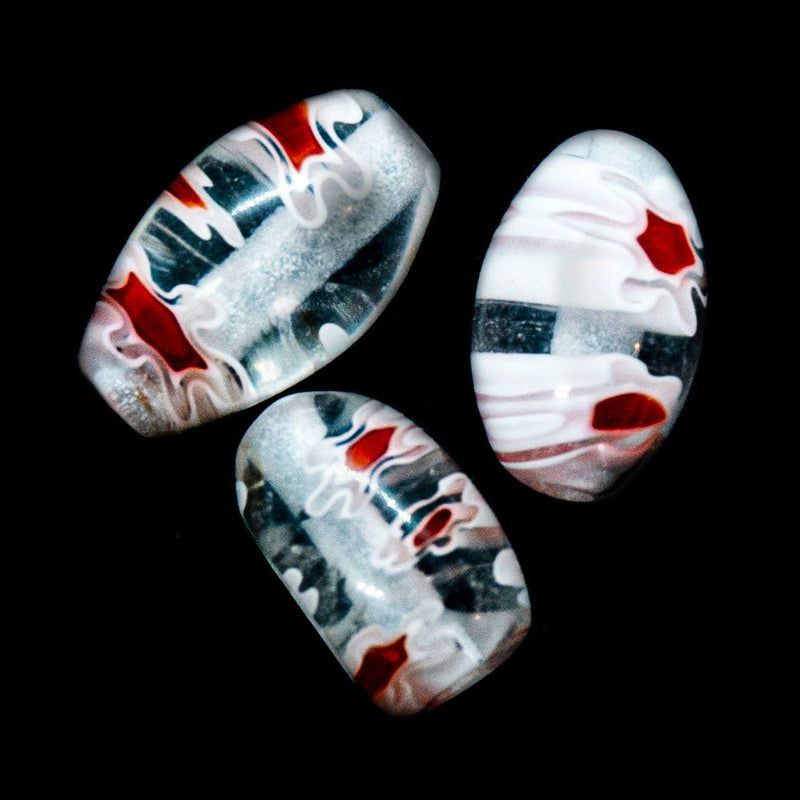 Load image into Gallery viewer, Millefiori Glass Oval 8mm x 6mm Clear, White & Red - Affordable Jewellery Supplies