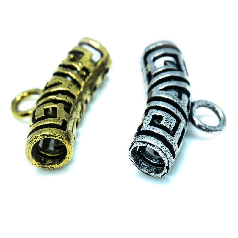 Load image into Gallery viewer, Curved Barrel Bead with Greek Style Cutout Design 25mm x 8mm Antique Gold - Affordable Jewellery Supplies