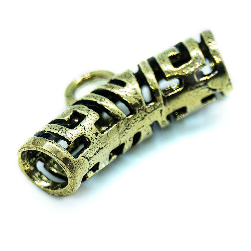 Load image into Gallery viewer, Curved Barrel Bead with Greek Style Cutout Design 25mm x 8mm Antique Gold - Affordable Jewellery Supplies