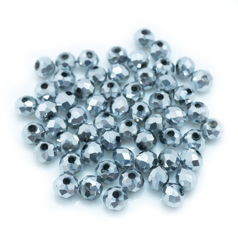 Load image into Gallery viewer, Electroplated Glass Faceted Rondelle 4mm x 3mm Platinum - Affordable Jewellery Supplies