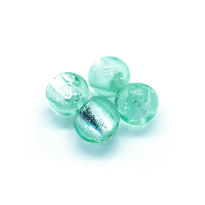 Load image into Gallery viewer, Lampwork Glass Silver Foil Round Beads 10mm Light Green - Affordable Jewellery Supplies
