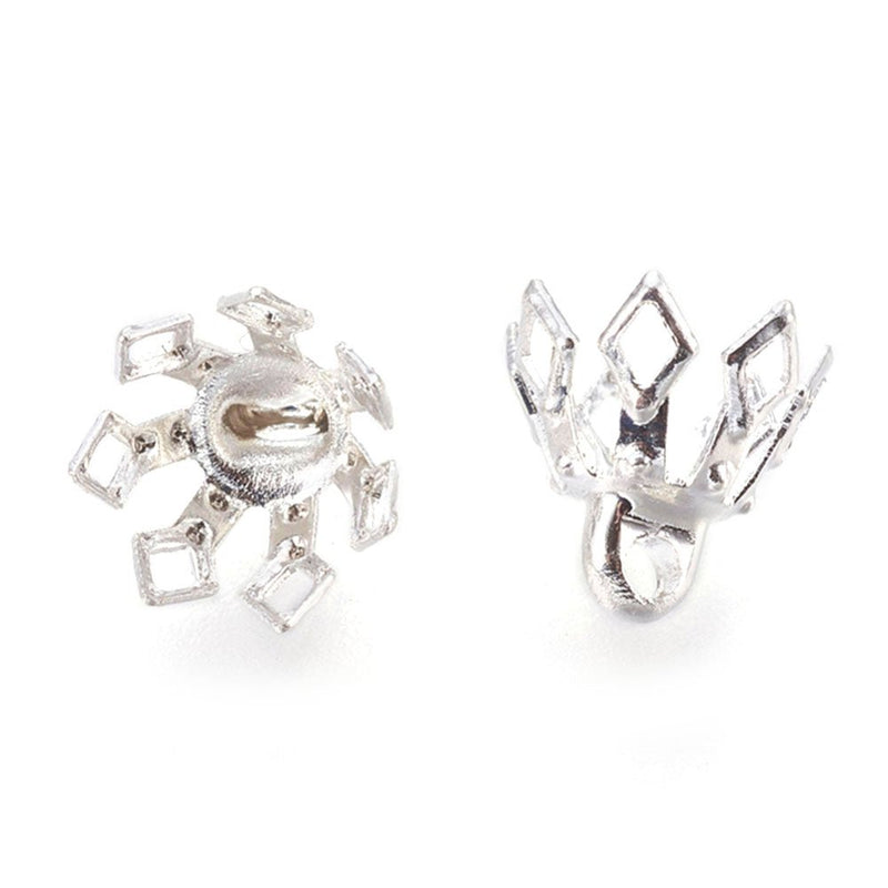 Load image into Gallery viewer, 7 - Petal Flower Bead Cap with Bail 8mm x 8mm Silver - Affordable Jewellery Supplies