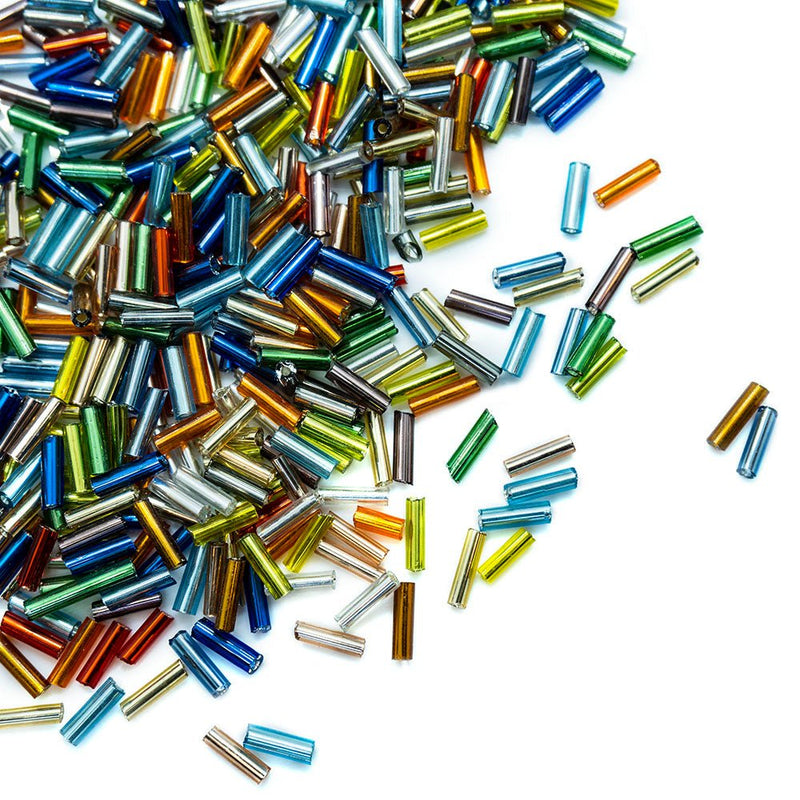 Load image into Gallery viewer, Silver Lined Glass Bugle Bead 6mm x 1.8mm Mixed Colours - Affordable Jewellery Supplies