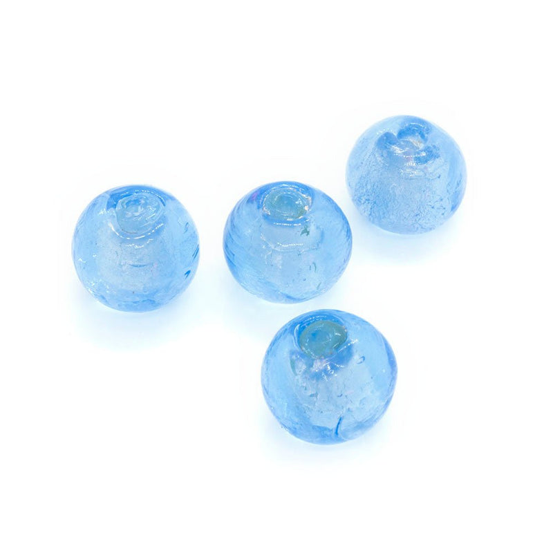 Load image into Gallery viewer, Lampwork Glass Silver Foil Round Beads 10mm Aquamarine - Affordable Jewellery Supplies