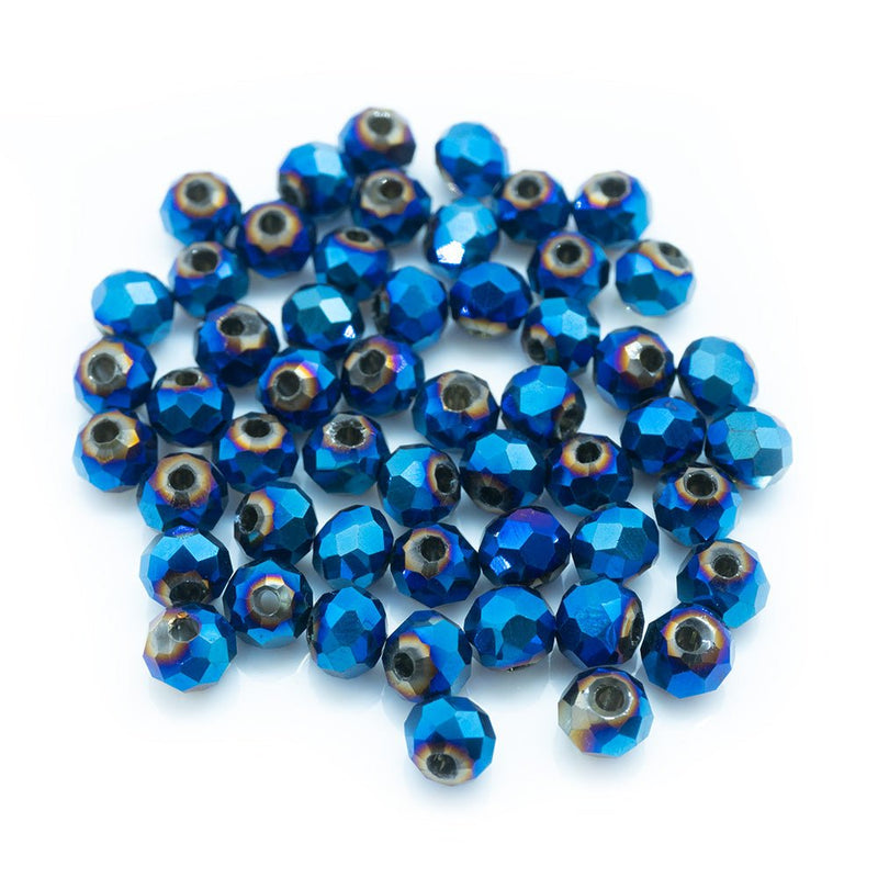 Load image into Gallery viewer, Electroplated Glass Faceted Rondelle 4mm x 3mm Blue - Affordable Jewellery Supplies