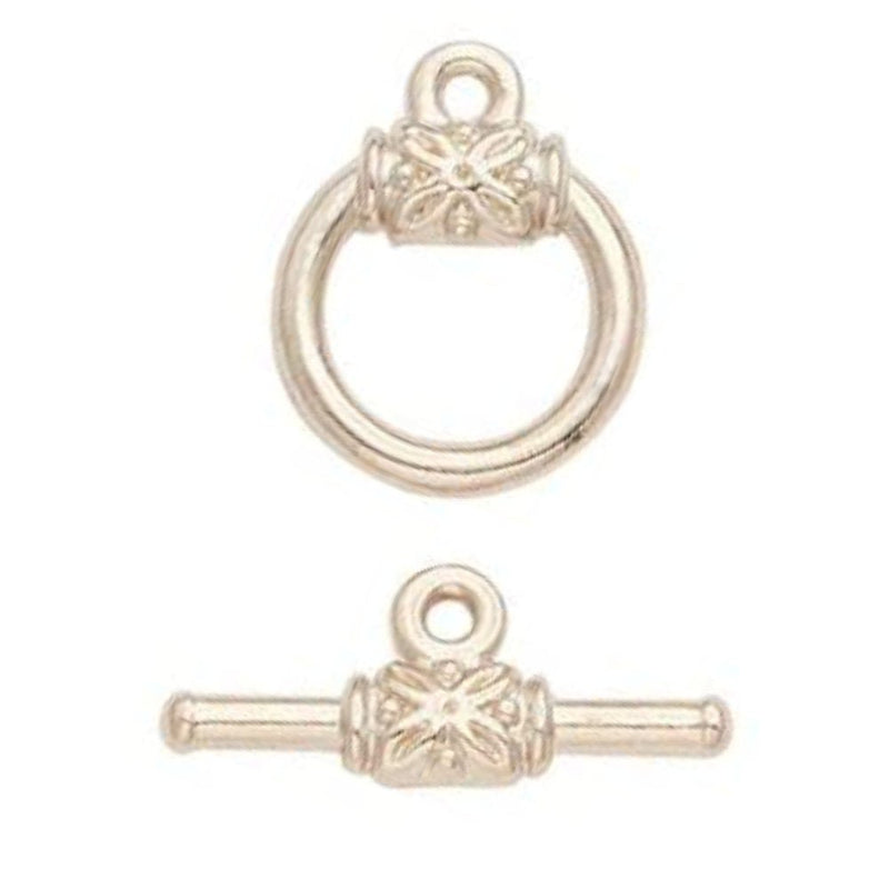 Load image into Gallery viewer, Alloy Toggle Clasp with Flower Detail 18mm x 14.5mm Silver - Affordable Jewellery Supplies