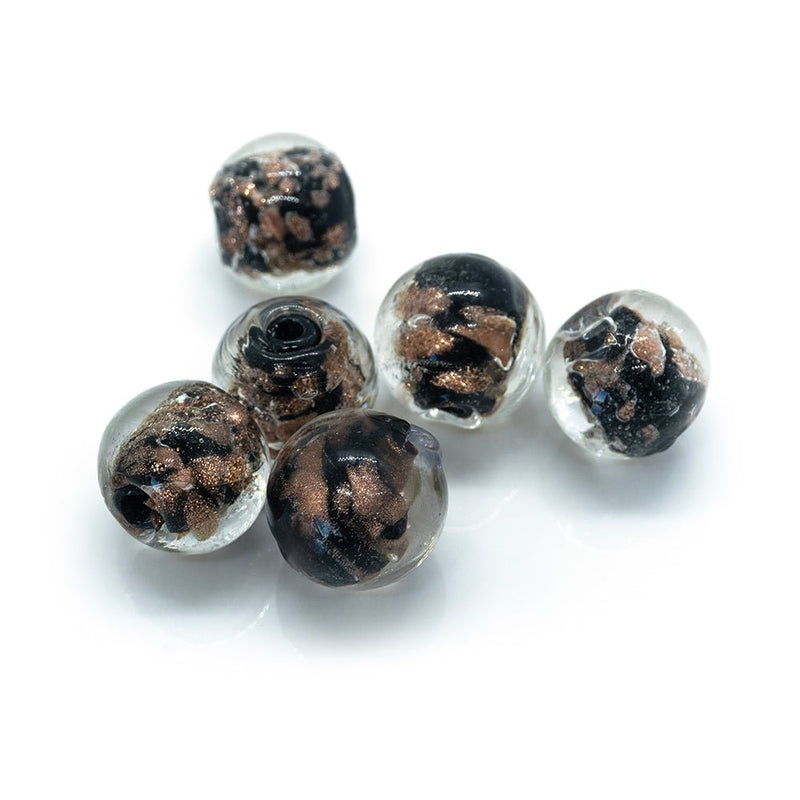 Load image into Gallery viewer, Lampwork Glass Silver Foil Round Beads 10mm Copper / Black - Affordable Jewellery Supplies