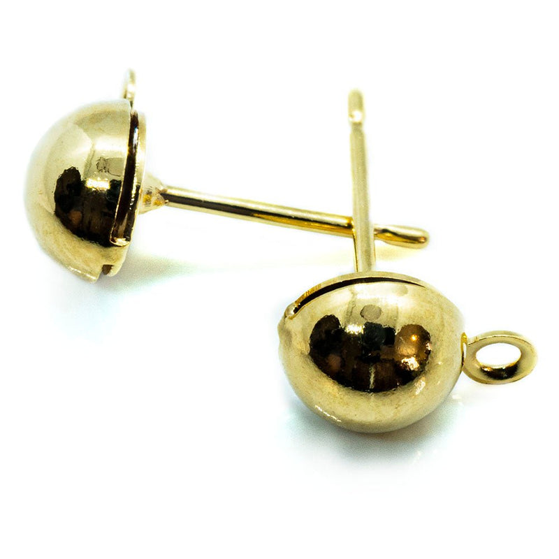 Load image into Gallery viewer, Half Ball Earring Stud Post With Closed Loop 6mm Gold Plated - Affordable Jewellery Supplies