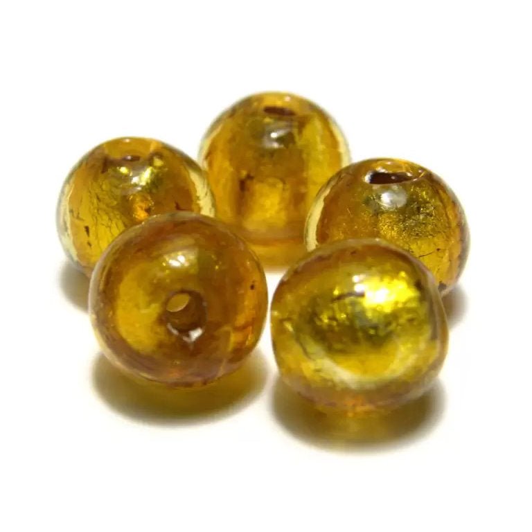 Load image into Gallery viewer, Lampwork Glass Silver Foil Round Beads 10mm Topaz - Affordable Jewellery Supplies
