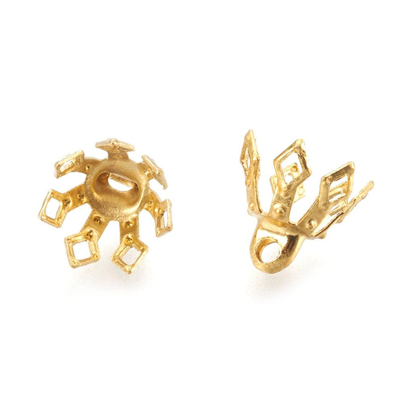 Load image into Gallery viewer, 7 - Petal Flower Bead Cap with Bail 8mm x 8mm Gold - Affordable Jewellery Supplies