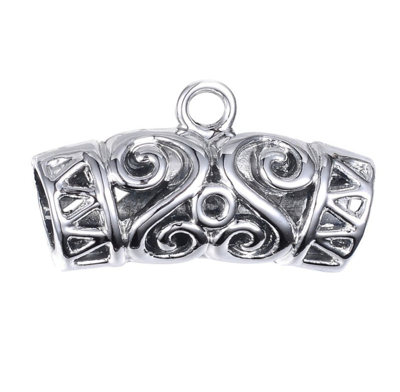 Load image into Gallery viewer, Curved Filigree Barrel Bead 24mm x 13mm x 8mm Silver - Affordable Jewellery Supplies