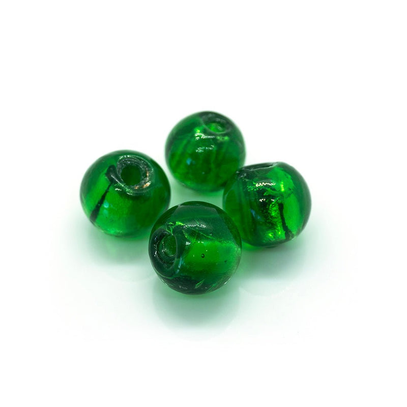 Load image into Gallery viewer, Lampwork Glass Silver Foil Round Beads 10mm Green - Affordable Jewellery Supplies