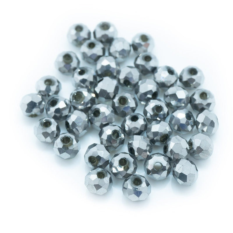 Load image into Gallery viewer, Electroplated Glass Faceted Rondelle 4mm x 3mm Silver Plated - Affordable Jewellery Supplies