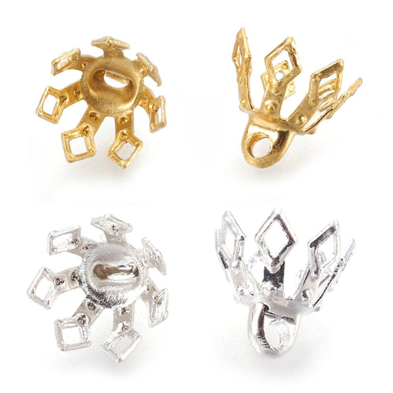 Load image into Gallery viewer, 7 - Petal Flower Bead Cap with Bail 8mm x 8mm Silver - Affordable Jewellery Supplies