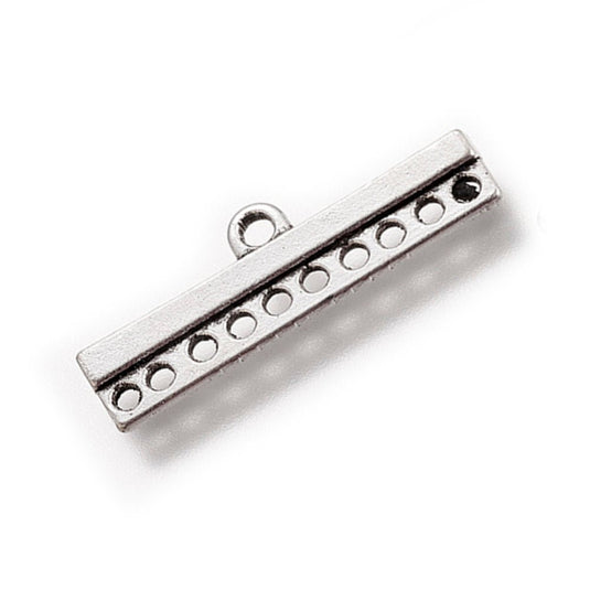 Tibetan Style Rectangle 10-Strand Link Reducer Bar Connector 28mm x 9mm x 2.5mm Antique Silver - Affordable Jewellery Supplies