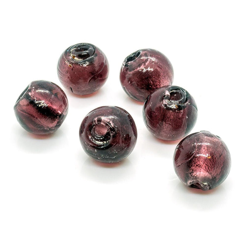 Load image into Gallery viewer, Lampwork Glass Silver Foil Round Beads 10mm Purple - Affordable Jewellery Supplies