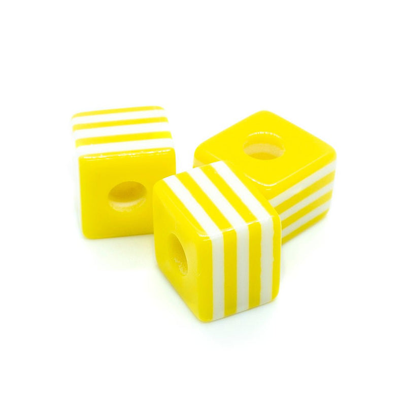 Load image into Gallery viewer, Bubblegum Striped Cubes 10mm Yellow - Affordable Jewellery Supplies
