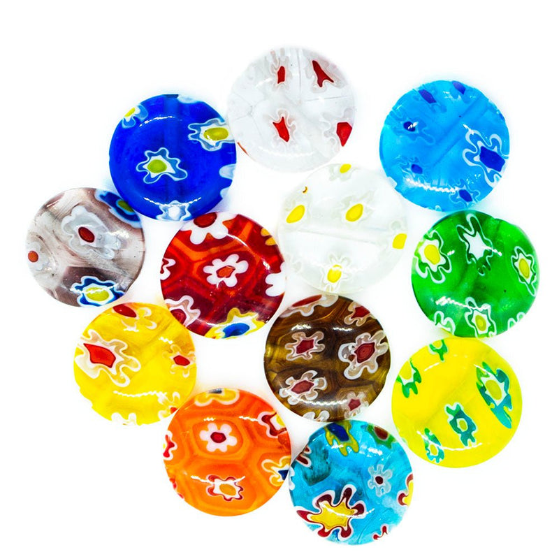 Load image into Gallery viewer, Millefiori Glass Coin Bead with Flower 10mm x 4mm Cobalt - Affordable Jewellery Supplies