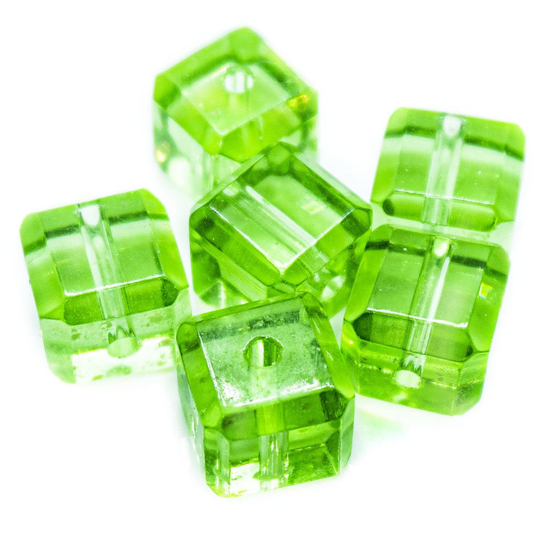 Load image into Gallery viewer, Crystal Glass Cube With Slightly Rounded Corners 10mm Green - Affordable Jewellery Supplies
