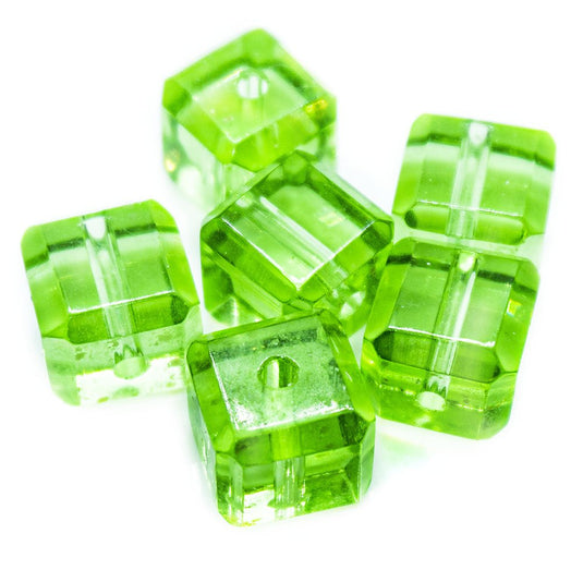 Crystal Glass Cube With Slightly Rounded Corners 10mm Green - Affordable Jewellery Supplies