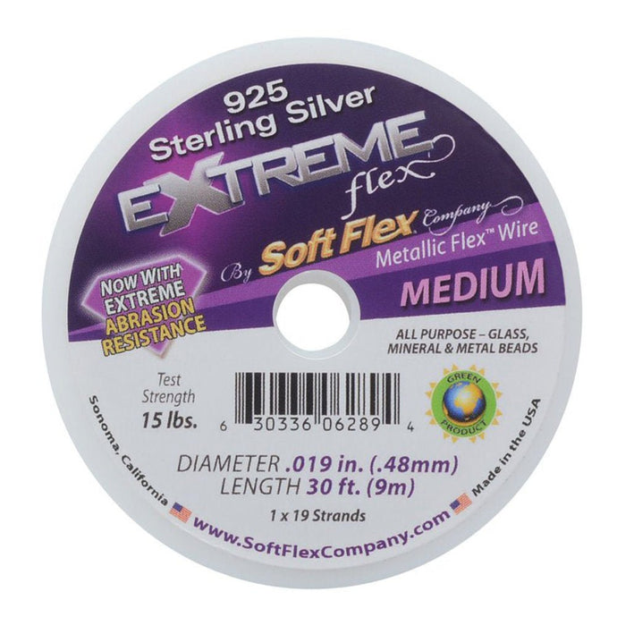 925 Sterling Silver Soft Flex Extreme 19 Strand Medium Beading Wire Silver Plated .48 9m (30ft) 925 Sterling Silver - AJS