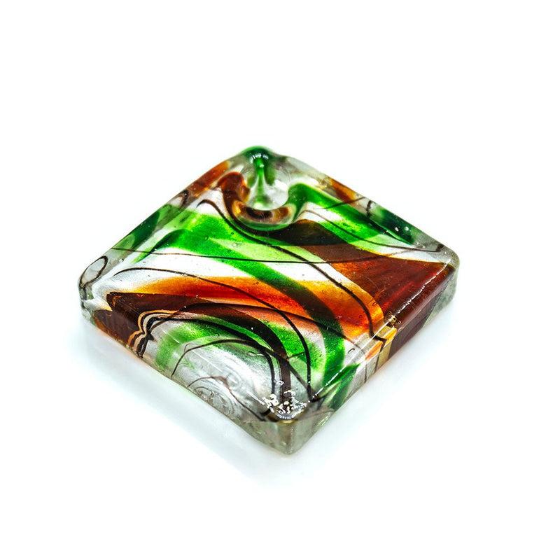 Load image into Gallery viewer, Murano Diamond Lampwork Glass Pendant 47mm x 47mm Green and Orange - Affordable Jewellery Supplies
