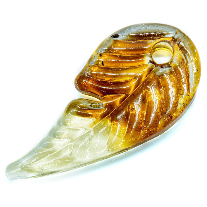 Murano Glass Leaf with a Hole 51mm x 25mm x 5mm Topaz - Affordable Jewellery Supplies