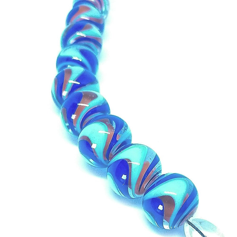 Load image into Gallery viewer, GlaesDesign Handmade Lampwork Swirl Beads 17mm x 12mm Blue & Terracotta - Affordable Jewellery Supplies
