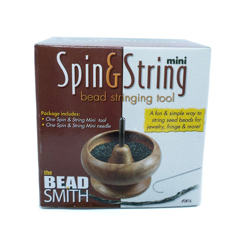 Load image into Gallery viewer, Spin & String Mini Bead Stringing Tool 10cm x 10cm Wood - Affordable Jewellery Supplies