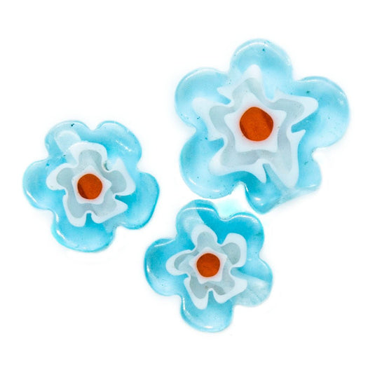 Millefiori Glass Flower Bead Mixed Sizes 5-9mm Aqua & Red - Affordable Jewellery Supplies
