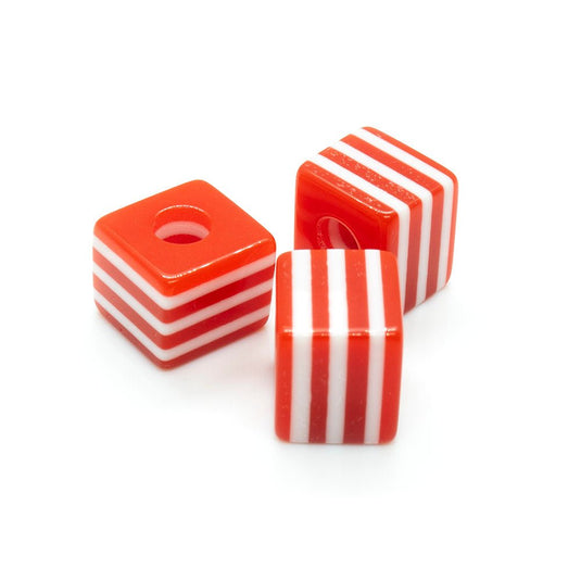 Bubblegum Striped Cubes 10mm Red - Affordable Jewellery Supplies