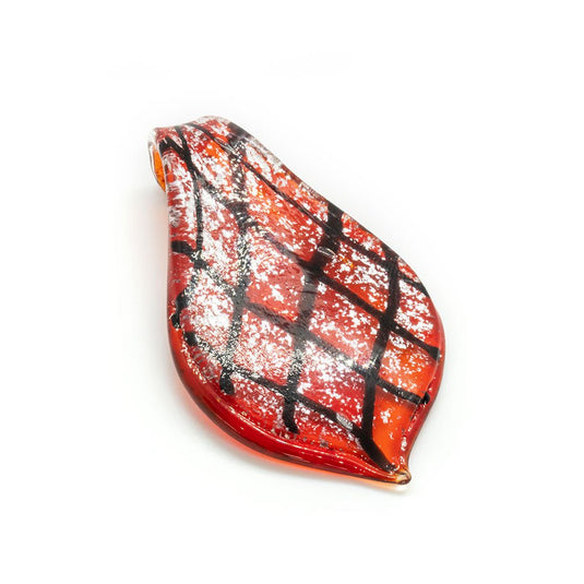 Murano Lampwork Glass Pendant Diagonal Lines 68mm x 34mm Red - Affordable Jewellery Supplies