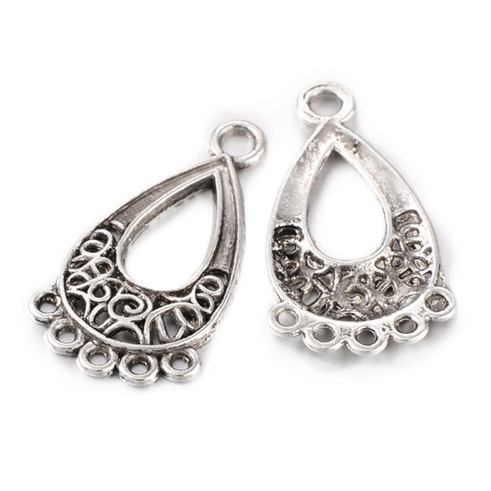 Tibetan Style Chandelier Teardrop Connector 28mm x 15mm x 1mm Antique Silver - Affordable Jewellery Supplies