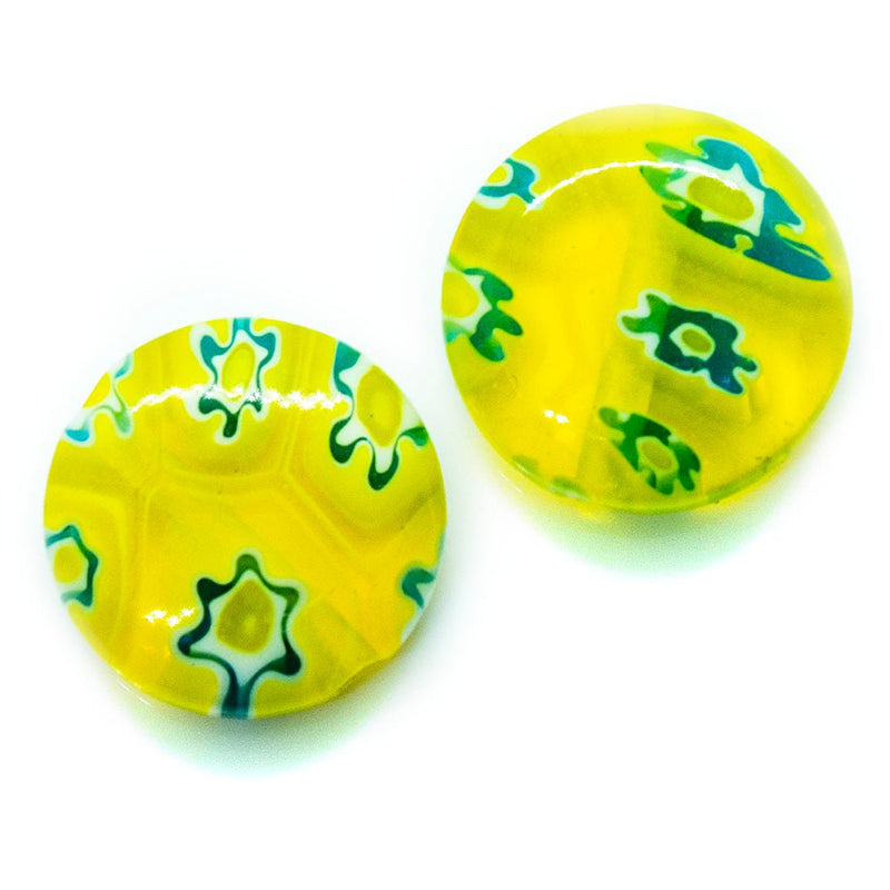 Load image into Gallery viewer, Millefiori Glass Coin Bead with Flower 10mm x 4mm Yellow & Blue - Affordable Jewellery Supplies