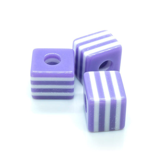 Bubblegum Striped Cubes 10mm Lavender - Affordable Jewellery Supplies