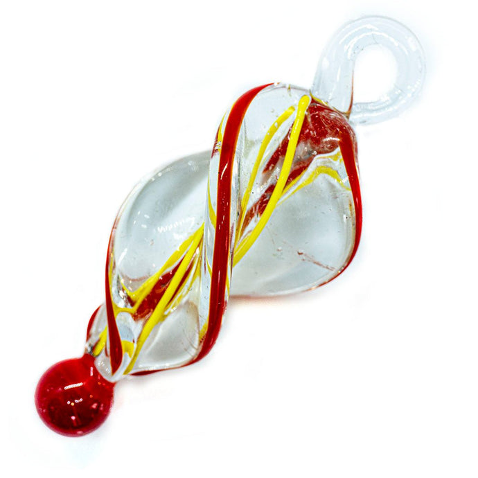 Murano Glass Clear Twist Pendant 70mm x 25mm Red/Yellow - Affordable Jewellery Supplies