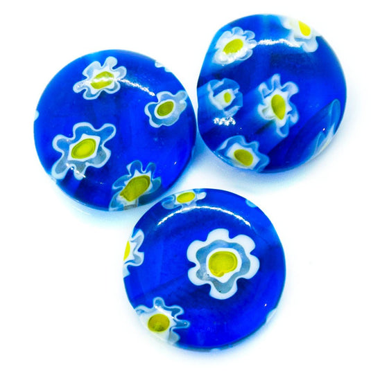 Millefiori Glass Coin Bead with Flower 10mm x 4mm Cobalt - Affordable Jewellery Supplies