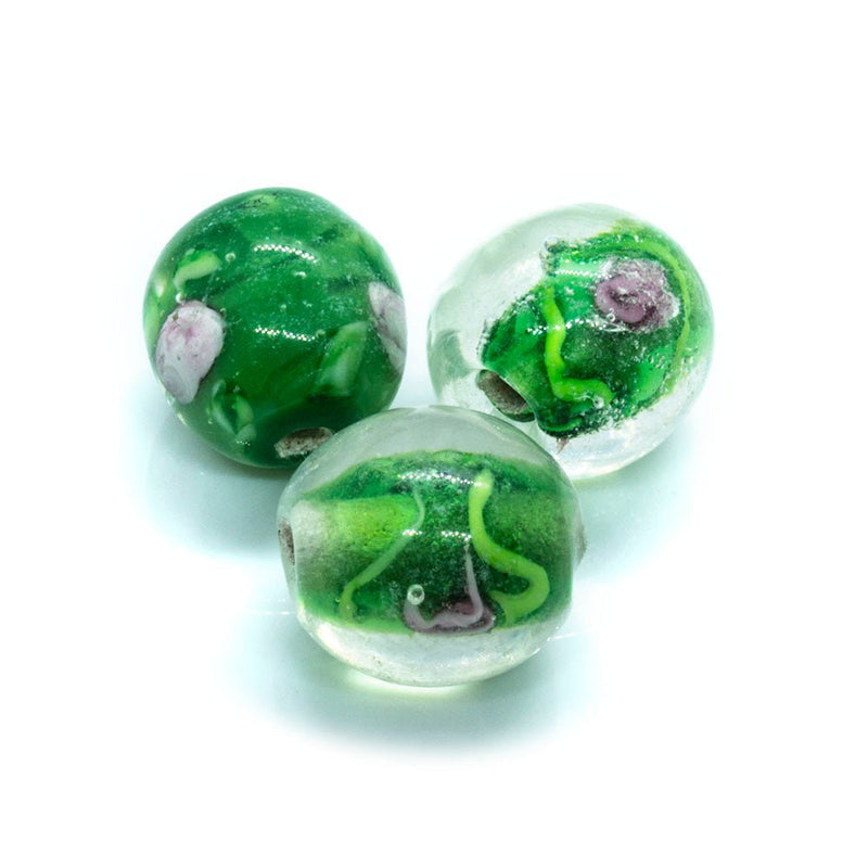 Load image into Gallery viewer, Lampwork Glass Round Beads 10mm Green roses - Affordable Jewellery Supplies
