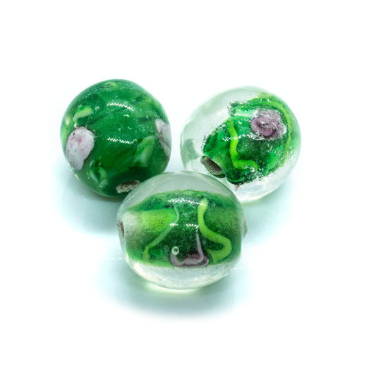 Lampwork Glass Round Beads 10mm Green roses - Affordable Jewellery Supplies